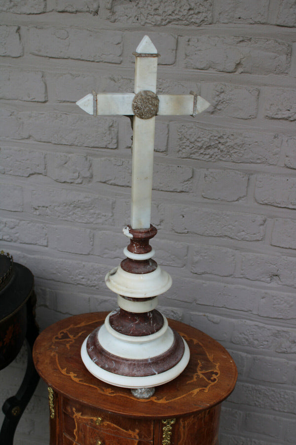 LARGE Antique French 1930 MArble crucifix cross  Religious