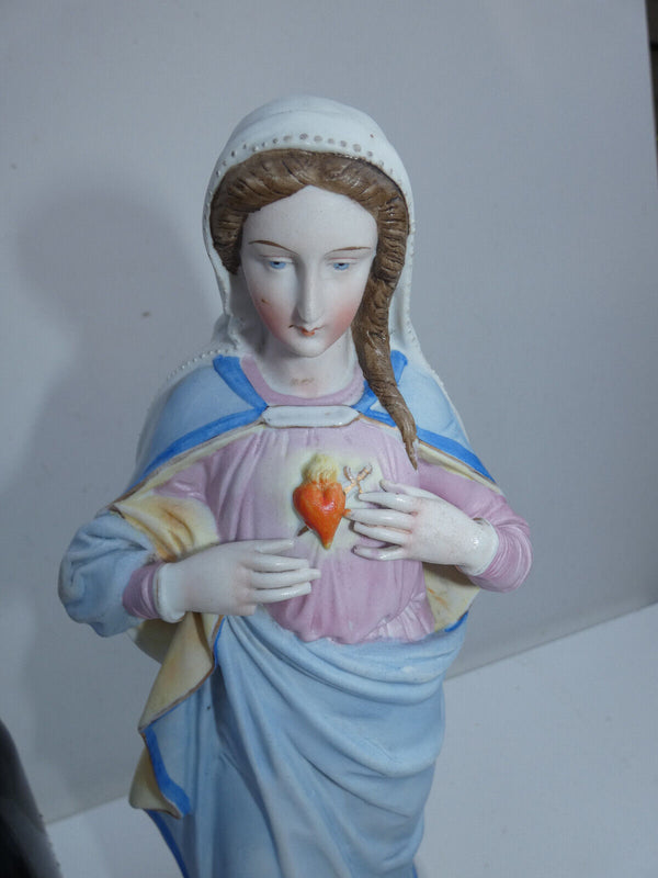 Antique Belgian vieux andenne bisque porcelain madonna statue figurine religious