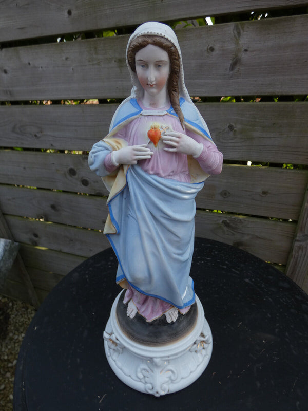 Antique Belgian vieux andenne bisque porcelain madonna statue figurine religious