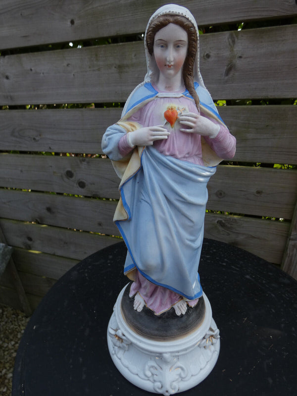 Antique Belgian vieux andenne bisque porcelain madonna statue figurine religious