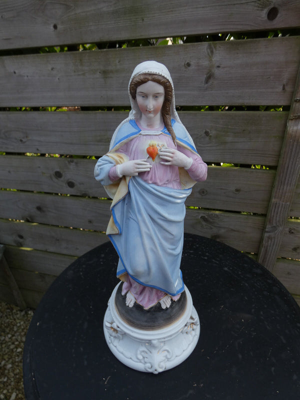 Antique Belgian vieux andenne bisque porcelain madonna statue figurine religious