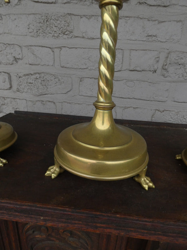 Antique Brass Altar candelabra crucifix set candle holder lion paws rare