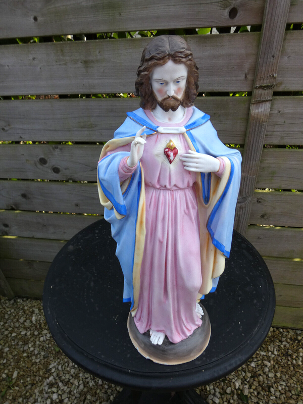 Antique Belgian vieux andenne bisque porcelain sacred heart jesus statue