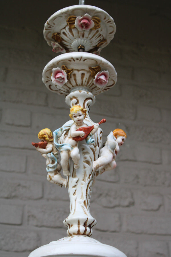 Vintage italian capodimonte faience porcelain putti glass globe roses chandelier