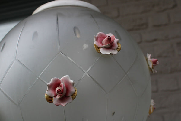 Vintage italian capodimonte faience porcelain putti glass globe roses chandelier