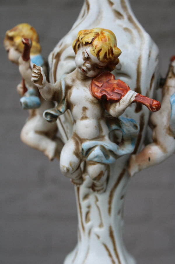 Vintage italian capodimonte faience porcelain putti glass globe roses chandelier