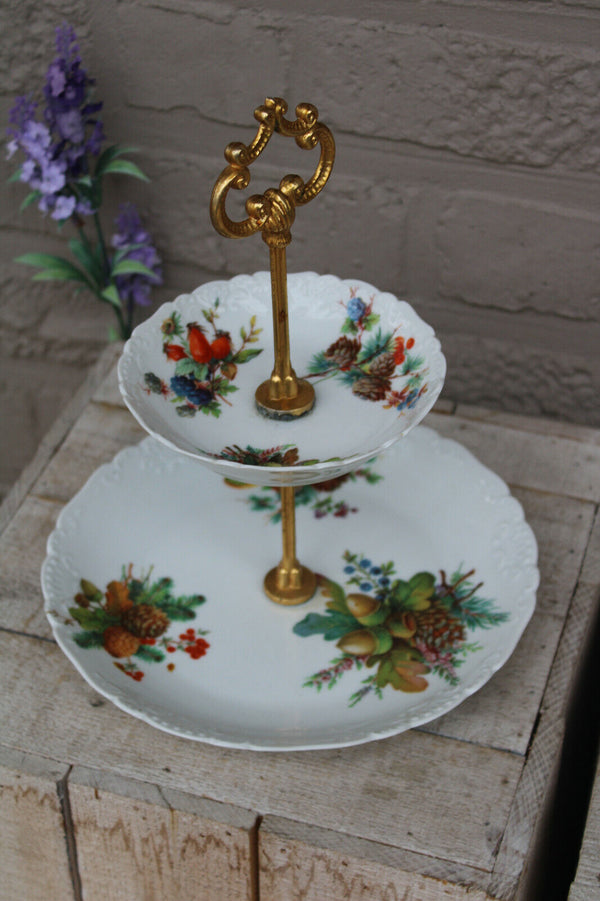 Limoges marked porcelain centerpiece presentation tray servant autumn scene