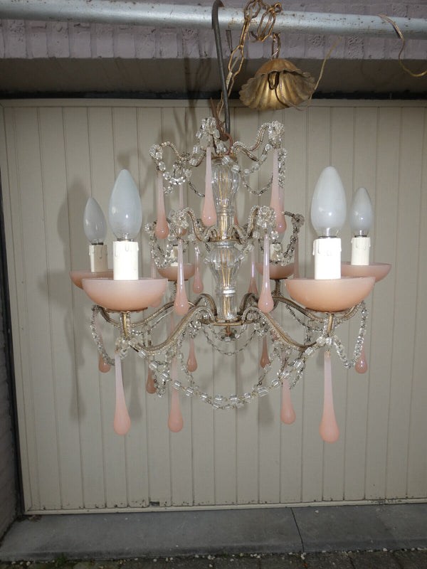 Vintage italian pink murano drops Glass Chandelier lamp