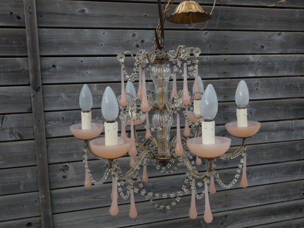 Vintage italian pink murano drops Glass Chandelier lamp