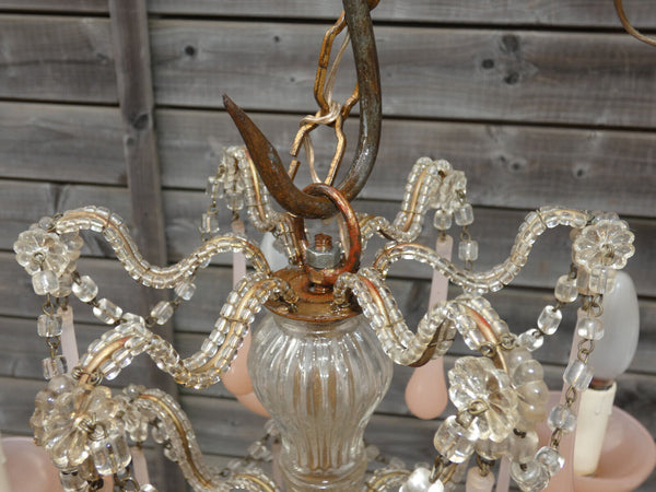 Vintage italian pink murano drops Glass Chandelier lamp