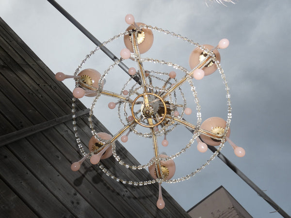 Vintage italian pink murano drops Glass Chandelier lamp