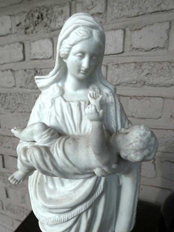 Antique large french vieux paris porcelain bisque madonna statue rare