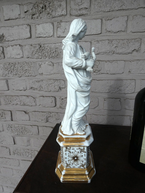 Antique large french vieux paris porcelain bisque madonna statue rare