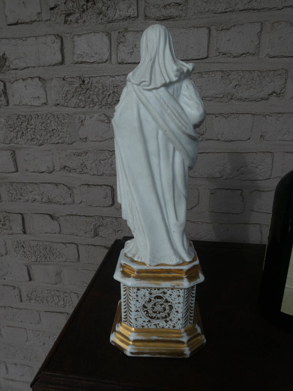 Antique large french vieux paris porcelain bisque madonna statue rare