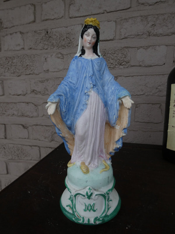 Antique Letu Mauger marked bisque porcelain Figurine statue madonna