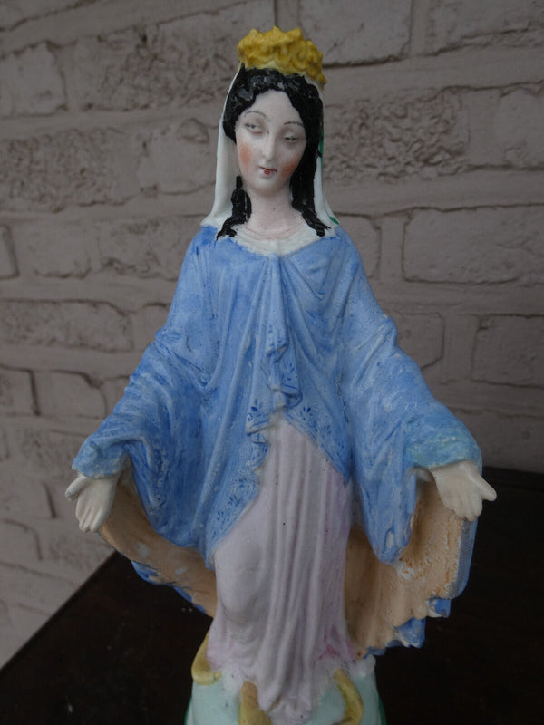 Antique Letu Mauger marked bisque porcelain Figurine statue madonna