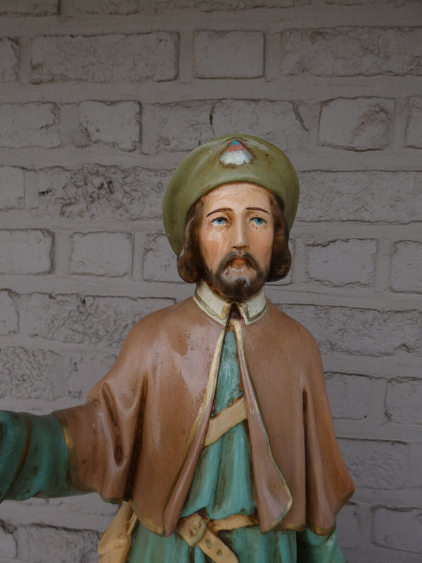 Antique Saint Guido Anderlecht Chalk religious statue figurine rare