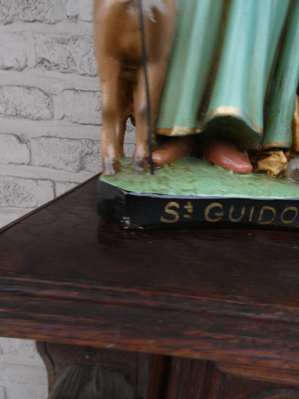 Antique Saint Guido Anderlecht Chalk religious statue figurine rare