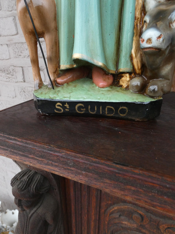 Antique Saint Guido Anderlecht Chalk religious statue figurine rare