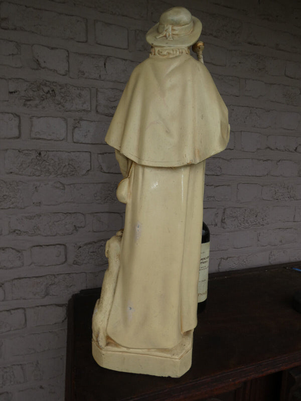 Antique Large chalk Saint Roch dog statue religious rare beige creme