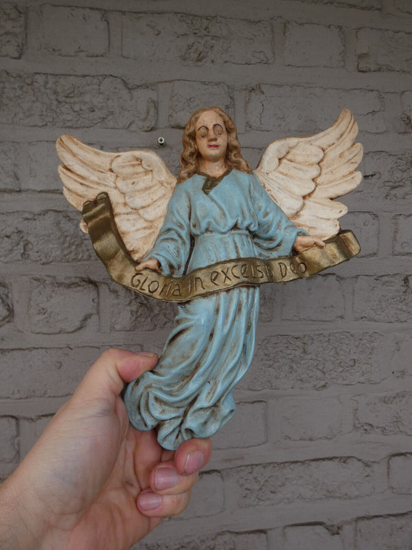 Vintage Chalk nativity wall angel latin text statue figurine religious