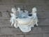 Antique large german bisque porcelain white angels holy water font plaque wall