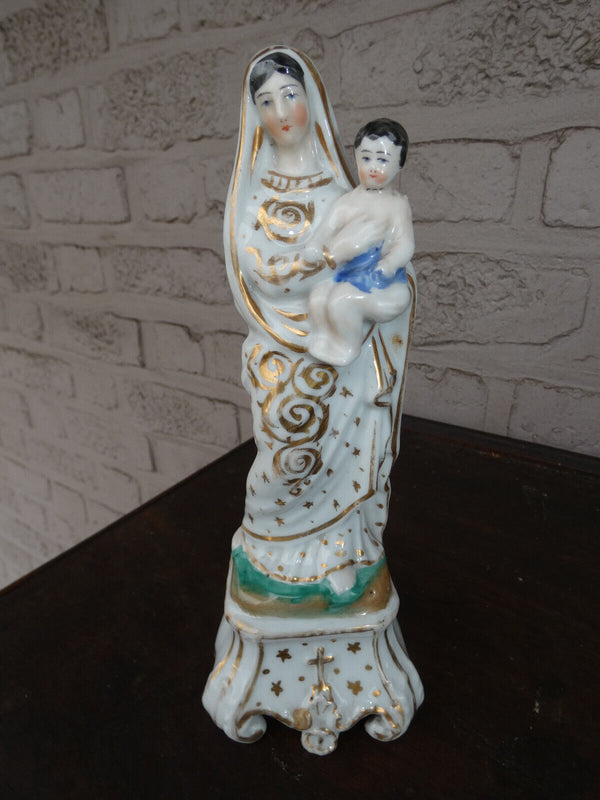 Antique French vieux paris madonna child statue figurine