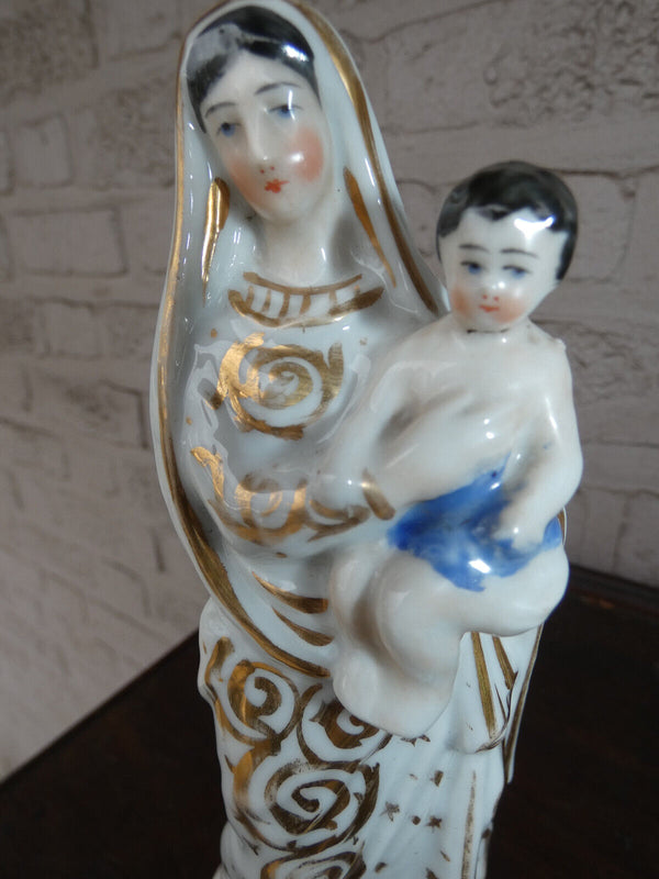 Antique French vieux paris madonna child statue figurine