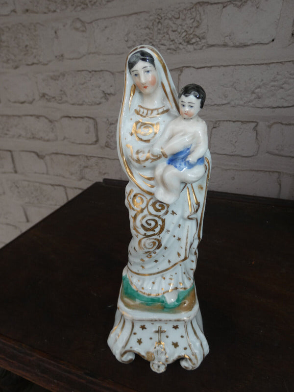 Antique French vieux paris madonna child statue figurine