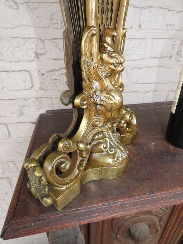 Antique neo gothic bronze fireplace screen dragon devil head