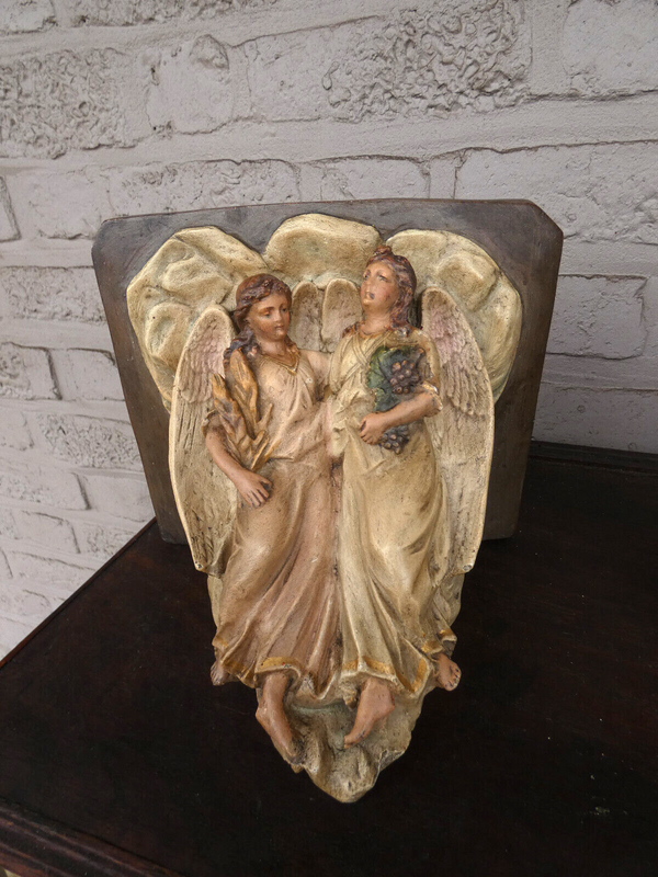 Antique religious wall console Angels chalk Rare