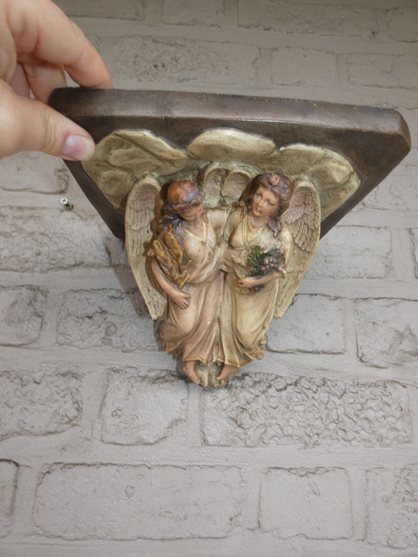 Antique religious wall console Angels chalk Rare