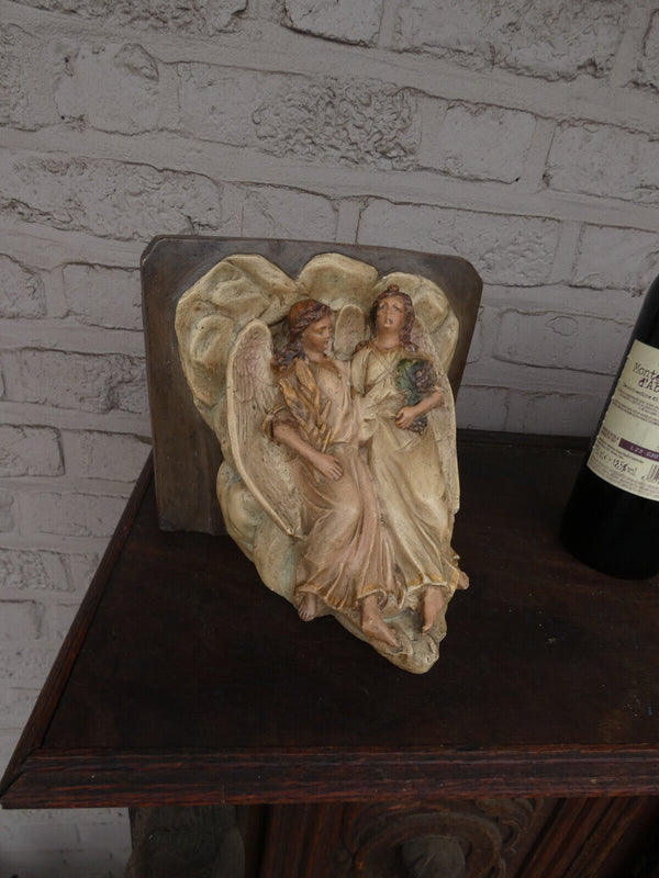 Antique religious wall console Angels chalk Rare