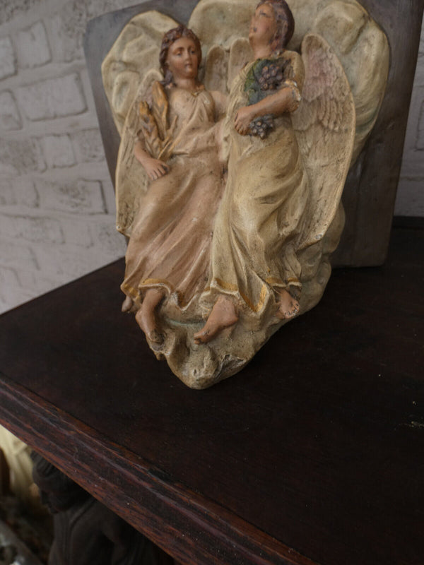 Antique religious wall console Angels chalk Rare