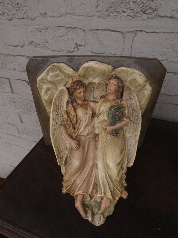 Antique religious wall console Angels chalk Rare