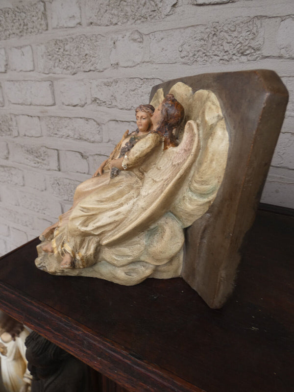 Antique religious wall console Angels chalk Rare