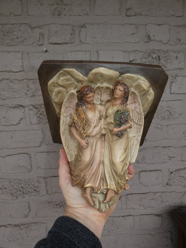 Antique religious wall console Angels chalk Rare