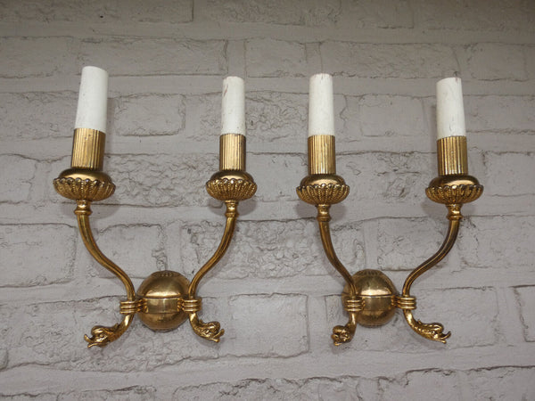 Vintage pair brass Wall lights sconces swan birds heads 1970