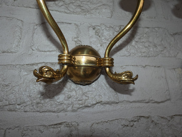 Vintage pair brass Wall lights sconces swan birds heads 1970