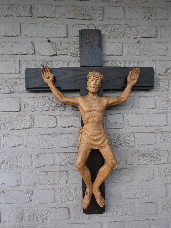 Gorgeous 31" Wood carved cross crucifix christ corpus rare