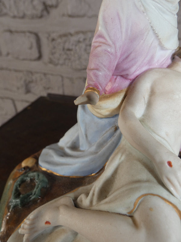 Antique french rare vieux paris porcelain pieta holy water font statue