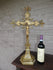 Antique  french religious church altar crucifix bronze fleur de lys