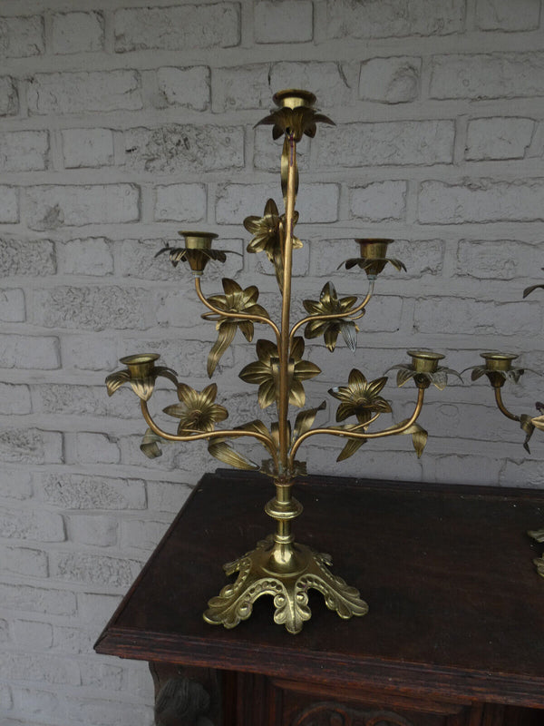 Antique  french religious church altar candelabras candle holders floral rare