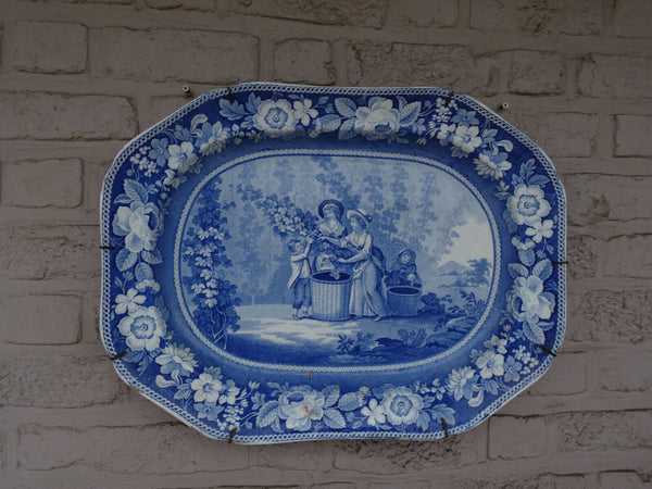 antique XL 19thc  Blue white pottery wall plaque romantic decor