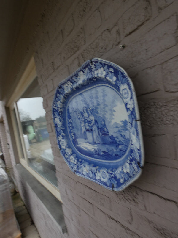 antique XL 19thc  Blue white pottery wall plaque romantic decor