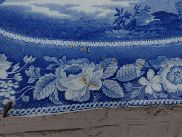 antique XL 19thc  Blue white pottery wall plaque romantic decor