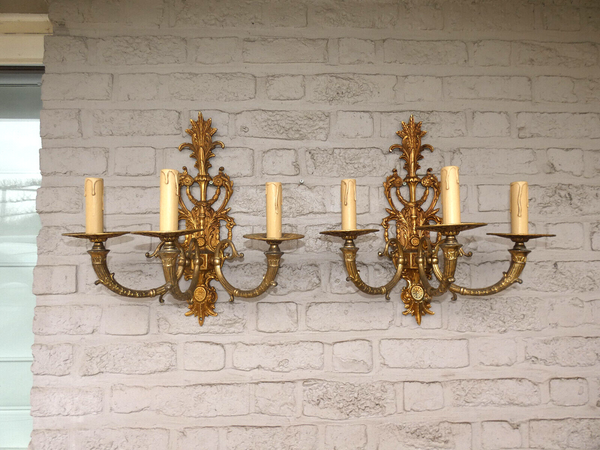 PAIR large bronze 3 arm Wall lights Sconces