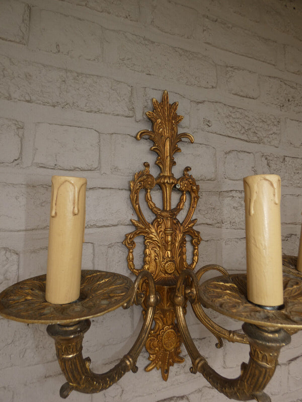 PAIR large bronze 3 arm Wall lights Sconces