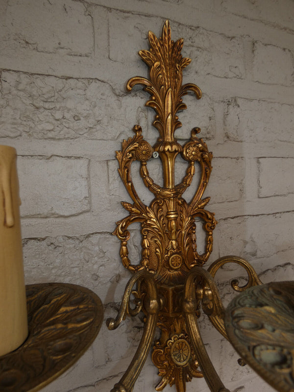 PAIR large bronze 3 arm Wall lights Sconces