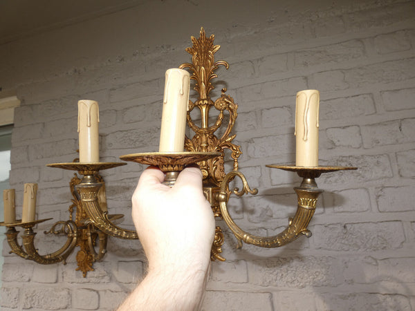 PAIR large bronze 3 arm Wall lights Sconces